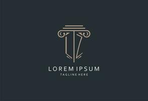 lz monogram logo met pijler vorm icoon, luxe en elegant ontwerp logo voor wet firma eerste stijl logo vector