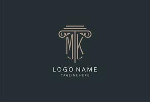 mk monogram logo met pijler vorm icoon, luxe en elegant ontwerp logo voor wet firma eerste stijl logo vector