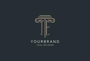 tf monogram logo met pijler vorm icoon, luxe en elegant ontwerp logo voor wet firma eerste stijl logo vector