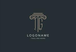 tg monogram logo met pijler vorm icoon, luxe en elegant ontwerp logo voor wet firma eerste stijl logo vector