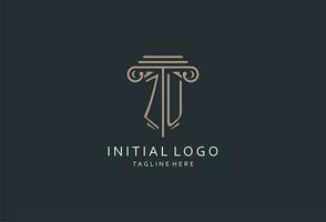 zu monogram logo met pijler vorm icoon, luxe en elegant ontwerp logo voor wet firma eerste stijl logo vector