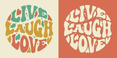 groovy belettering leef lach heb lief. retro leuze in ronde vorm geven aan. modieus groovy afdrukken ontwerp voor affiches, kaarten, t-shirts. vector