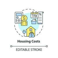 behuizing kosten concept icoon. hypotheek betaling. eigendom belasting. nut rekening. echt landgoed. huishouden begroting. leven onkosten abstract idee dun lijn illustratie. geïsoleerd schets tekening. bewerkbare beroerte vector