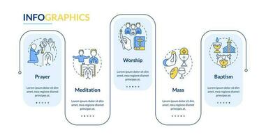 religieus praktijken rechthoek infographic sjabloon. aanbidden. gegevens visualisatie met 5 stappen. bewerkbare tijdlijn info grafiek. workflow lay-out met lijn pictogrammen vector