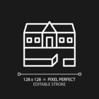 boerderij huis pixel perfect wit lineair icoon voor donker thema. single verhaal gebouw. architectuur stijl. landbouwgrond. echt landgoed. dun lijn illustratie. geïsoleerd symbool voor nacht modus. bewerkbare beroerte vector