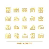 huis buitenkant pixel perfect helling lineair vector pictogrammen set. echt landgoed bureau. buying eigendom. vrijstaand huis. dun lijn contour symbool ontwerpen bundel. geïsoleerd schets illustraties verzameling