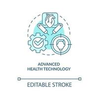 Geavanceerd Gezondheid technologie turkoois concept icoon. gunstig industrie positie abstract idee dun lijn illustratie. geïsoleerd schets tekening. bewerkbare beroerte vector