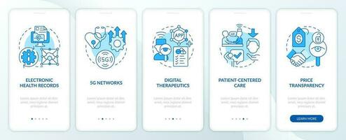 medisch sector trends blauw onboarding mobiel app scherm. walkthrough 5 stappen bewerkbare grafisch instructies met lineair concepten. ui, ux, gui sjabloon vector
