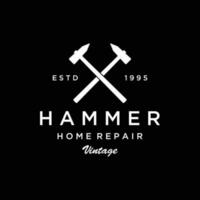 retro wijnoogst gekruiste hamer en nagels logo sjabloon ontwerp.logo voor huis reparatie onderhoud, timmerwerk, insignes, houtbewerking. vector