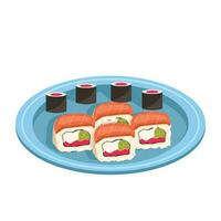 sushi broodjes met vis Aan een bord. smakelijk voedsel. vector grafisch.