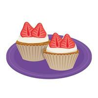 cupcakes met room en bessen. aardbei. gevulde deeg, gebakjes. vector grafisch.