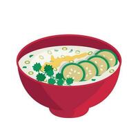 cacik. verkoudheid soep gebaseerd Aan verzuren melk of yoghurt, met komkommers. vector grafisch.