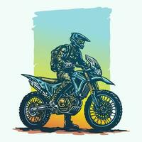kleurrijk avontuur fietser sport dubbel doel motorfiets wijnoogst stijl illustratie vector