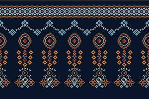 etnisch meetkundig kleding stof patroon kruis steek.ikat borduurwerk etnisch oosters pixel patroon marine blauw achtergrond. abstract,vector,illustratie. textuur,kleding,lijst,decoratie,motieven,zijde behang. vector