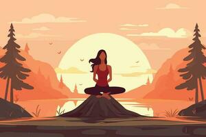 mooi meisje aan het doen yoga in zonsopkomst illustratie vector
