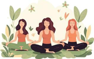 drie meisjes aan het doen illustratie, Internationale yoga dag, yoga dag banier, yoga dag achtergrond vector