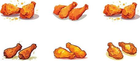 reeks van heet en krokant kip been stukken illustratie, reeks van gebakken kip stukken illustratie vector