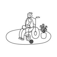 oudere man in rolstoel thuis activiteit lijnstijl vector