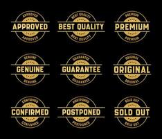 goud postzegel ontwerp reeks - premie kwaliteit, gegarandeerd, goedgekeurd, verkocht uit, uitgesteld, bevestigd, oprecht, origineel. vector