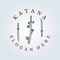 katana samurai zwaard met bloem logo vector illustratie ontwerp