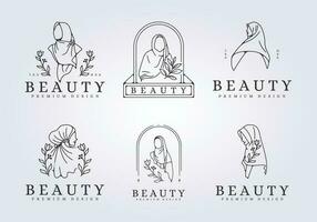 reeks van hijab sluier meisje schoonheid logo vector illustratie ontwerp