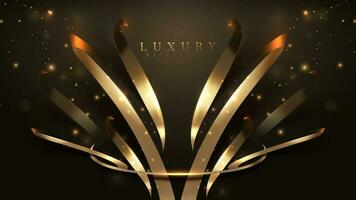 abstract zwart luxe achtergrond met goud lint elementen en licht effect decoraties en bokeh. vector