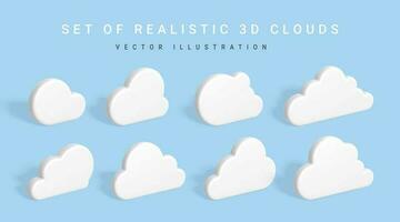 reeks van 3d wolken. wit wolken met schaduw geïsoleerd Aan blauw achtergrond. vector illustratie