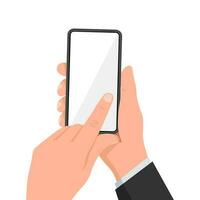 hand- Holding slim telefoon. vlak ontwerp icoon. vector illustratie. ontwerp voor poster, web en brochure