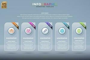 infographic bedrijf kleurrijk sjabloon vector ontwerp ronde pictogrammen en glimmend bar 5 opties of stappen in glas transparantie bord stijl. u kan gebruikt voor afzet werkwijze, workflow presentaties lay-out