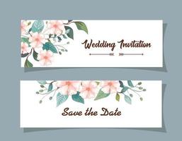 set huwelijksuitnodigingskaarten met bloemendecoratie vector