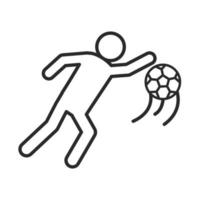 voetbalspeler met balcompetitie recreatief sporttoernooi lijnstijlpictogram vector