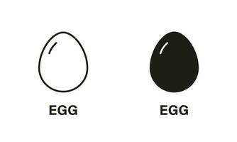 ei lijn en silhouet icoon set. gezond ontbijt zwart pictogram. eiwit eetpatroon, eierschaal symbool verzameling Aan wit achtergrond. voeding teken. geïsoleerd vector illustratie.