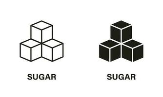 suiker kubussen lijn en silhouet icoon set. laag glucose zwart pictogram. gezond zoet veganistisch Product symbool verzameling Aan wit achtergrond. geïsoleerd vector illustratie.