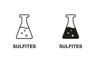 chemisch sulfaat in Product lijn en silhouet icoon set. chemie conserveermiddel zwart pictogram. synthetisch ingrediënt symbool verzameling Aan wit achtergrond. geïsoleerd vector illustratie.