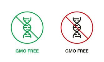 ggo vrij lijn icoon set. enkel en alleen eco natuurlijk biologisch Product. ggo hou op teken. genetisch gewijzigd verboden symbool. natuurlijk gezond voedsel concept. geïsoleerd vector illustratie.