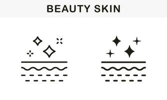 schoonheid en schoon huid lijn en silhouet zwart icoon set. gezond, vers huid pictogram. gelaats huidverzorging, gezicht hygiëne symbool verzameling. geïsoleerd vector illustratie.