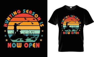 jacht- seizoen is nu open, retro wijnoogst vector typografie t-shirt ontwerp. perfect voor afdrukken items en Tassen, affiches, kaarten, vector illustratie