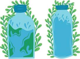 fles water met planten en doorbladert geïsoleerd icoon vector illustratie ontwerp