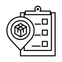 levering verpakking logistiek gps navigatie pin kartonnen doos vrachtdistributie lijn stijlicoon vector