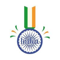 gelukkige dag van de onafhankelijkheid india vlag hanger wiel viering platte stijlicoon vector