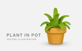 3d realistisch schattig groen fabriek in pot in tekenfilm stijl geïsoleerd Aan licht achtergrond. vector illustratie