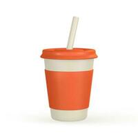 3d realistisch papier kop met drinken rietje. glas voor Frisdrank, sap, koffie, thee in tekenfilm stijl. vector illustratie