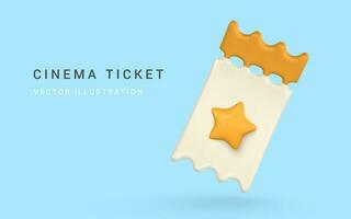 3d realistisch bioscoop ticket in plastic tekenfilm stijl. vector illustratie