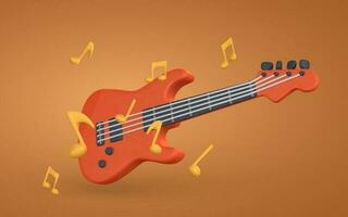 3d realistisch elektrisch gitaar voor muziek- concept ontwerp in plastic tekenfilm stijl. vector illustratie