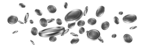 realistisch zilver munten explosie geïsoleerd Aan wit achtergrond. vector illustratie