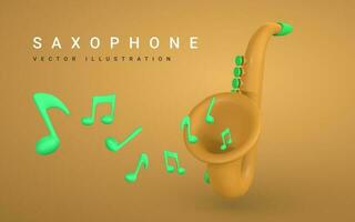 3d realistisch saxofoon voor muziek- concept ontwerp in plastic tekenfilm stijl. vector illustratie