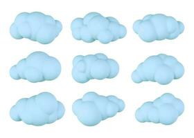 3d plastic wolken. reeks van ronde tekenfilm pluizig wolken geïsoleerd Aan een wit achtergrond. vector illustratie