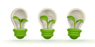 3d licht lamp met groen spruit in tekenfilm stijl. groen energie, schoon energie, globaal opwarming, recyclen, beschermen milieu concept. vector illustratie