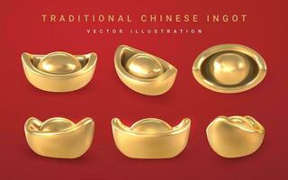 3d traditioneel Chinese goud ingots. Aziatisch traditioneel element. vector illustratie