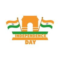 gelukkige onafhankelijkheidsdag india indiase poort en vlaggen patriot trotse platte stijlicoon vector